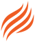 An orange abstract flame-like logo or icon on a plain white background.